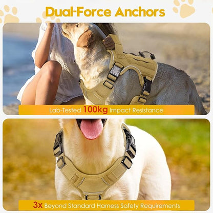 Heavy-Duty Tactical Dog Harness for Large Dogs, No Pull Adjustable Reflective Pet Vest with Molle System, K9 Military-Grade Control for Service Training, Outdoor & 10+ Breeds, Khaki, Small
