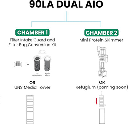 Ultum Nature Systems Dual AIO - Freshwater/Saltwater Compatible All in One Rimless Tank with Triple Chamber Filtration System, Integrated Filter Aquarium w/Leveling Mat - 21 Gallon, 90LA, Black