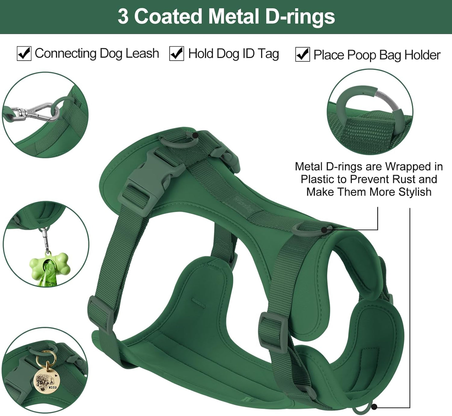 No Pull Lightweight Dog Harness: Adjustable Durable Breathable Mesh Pet Vest Harness with Soft & Comfortable Cushion, for Small Medium Large Dogs (S, Pine Green)