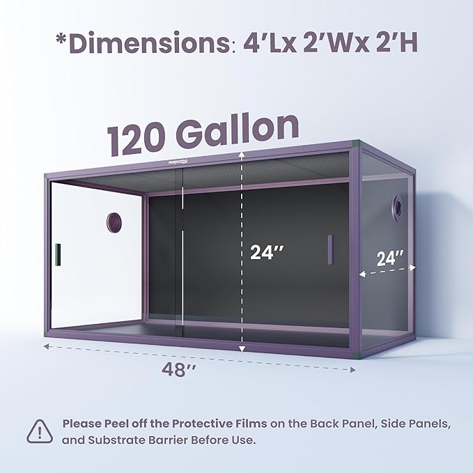 120 Gallon Bearded Dragon Tank,48" x 24" x 24" Reptile Tank with Sliding Door Top Screen Ventilation, Front Opening Reptile Enclosure for Easy Maintenance
