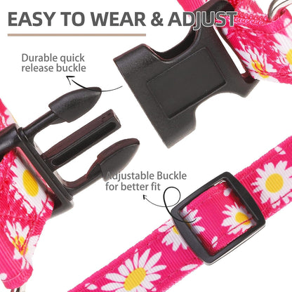PUPTECK No Pull Dog Harness Soft Adjustable Basic Nylon Step in Puppy Vest Outdoor Walking with ID Tag, Fuchsia Daisy, M