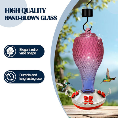 Hummingbird Feeder for Outdoors,17 OZ Glass Humming Bird Feeder for Garden,Backyard Decor,Four Flowers Feeding Ports,Leak Proof,Ant Moat Included,Humming Gifts for Women