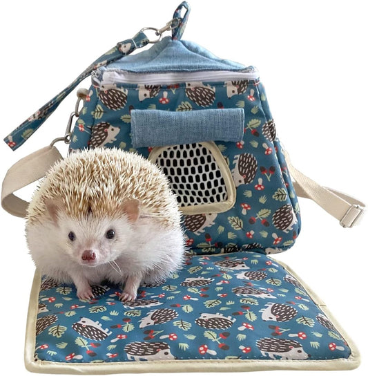 Portable Outgoing Flannel Hedgehog Carry Carrier Bag House Hideout Habitat Beds for Sugar Glider Hamster Guinea Pig Ferret Squirrel Small Animal Carrier Pouch (Dark Blue)