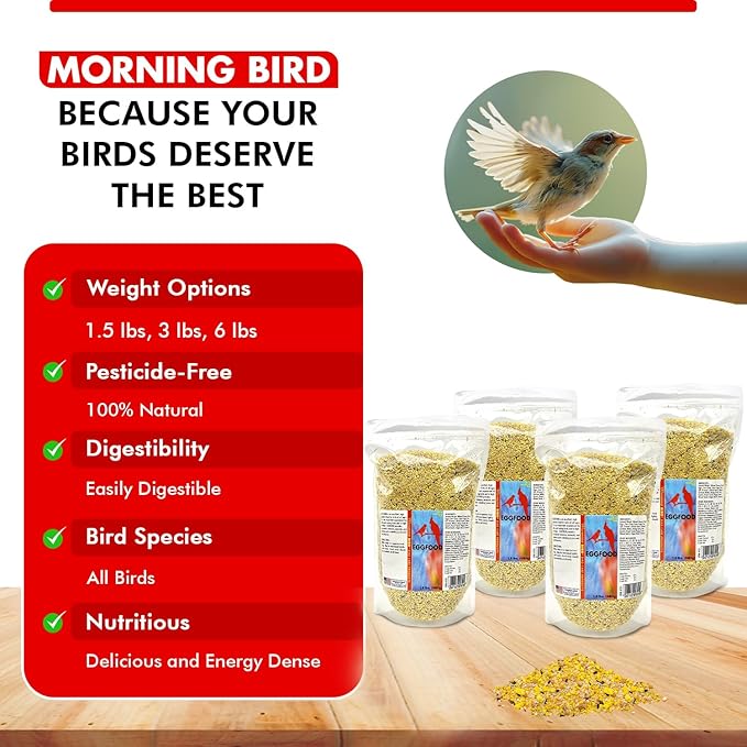 Morning Bird Eggfood 6 lbs (4-Pack, 1.5 lbs Each) – Protein Food with Essential Amino Acids, Vitamins & Minerals – Supports Growth & Feather Health – Ideal Bird Seed for Breeding and All Bird Types