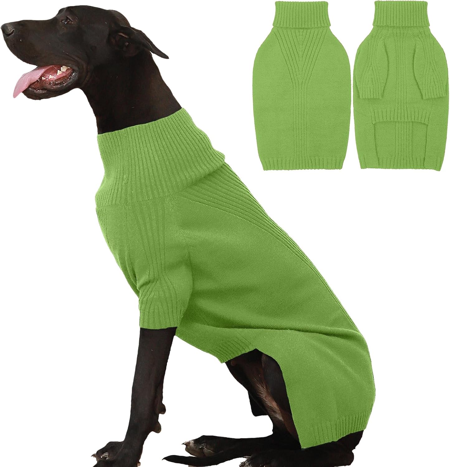IECOii Extra Large Dog Sweater 4XL,Thermal Warm Dog Sweaters for Giant Breed Dogs,Turtleneck Knitted Knitwear for Pet Winter,Stretchy&Easy On Dogs Sweatshirt for Doberman,Great Dane(Grass green,XXXXL)