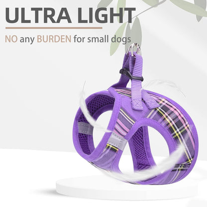 PUPTECK Adjustable Dog Harness Collar and Leash Set Step in No Pull Pet Harness for Small Medium Dogs Puppy and Cats Outdoor Walking Running, Soft Mesh Padded Reflective Vest Harnesses, Purple L