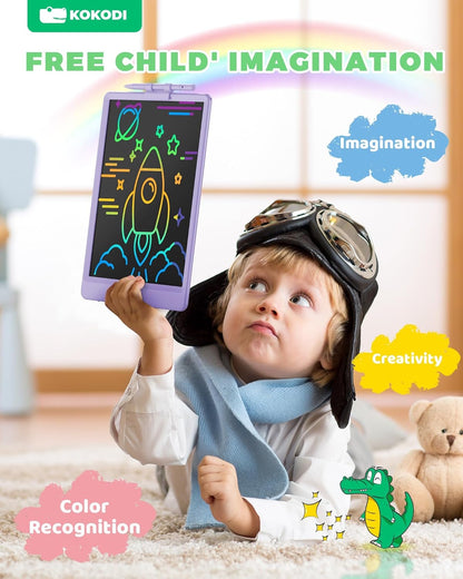KOKODI LCD Writing Tablet, 10 Inch Colorful Toddler Doodle Board Drawing Tablet, Erasable Reusable Electronic Drawing Pads, Educational and Learning Toy for 3-6 Years Old Boy and Girls(Purple)
