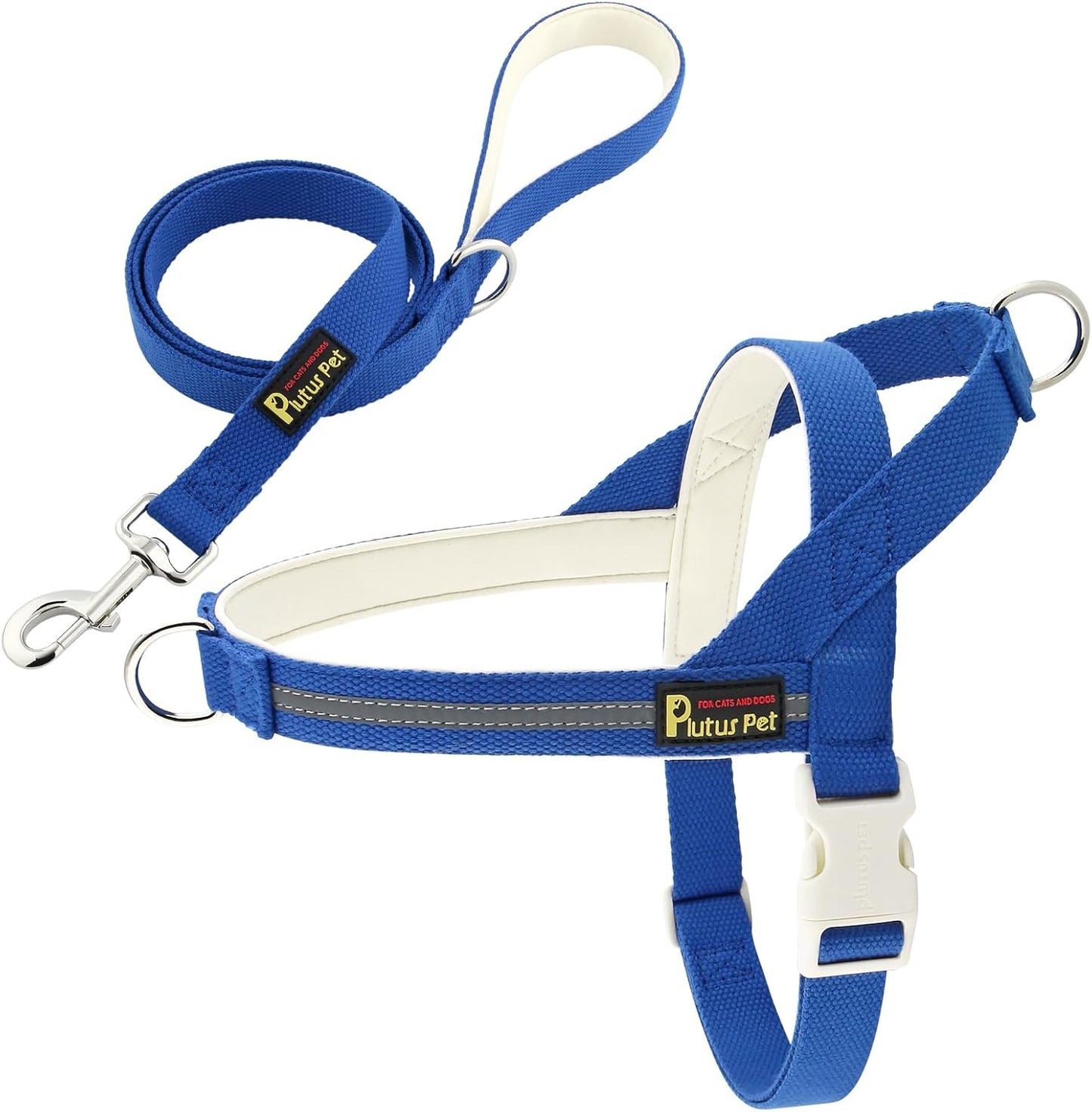 Plutus Pet Cotton Dog Harness and Leash Set, Reflective and Soft Padded, Quick Fit Vest Harness, for Small, Medium and Large Dogs, Royal Blue, L