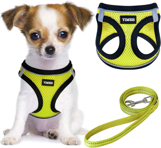 YIMEIS Dog Harness and Leash Set, No Pull Soft Mesh Pet Harness, Reflective Adjustable Puppy Vest for Small Medium Large Dogs, Cats (Fluorescent Yellow, Small (Pack of 1)