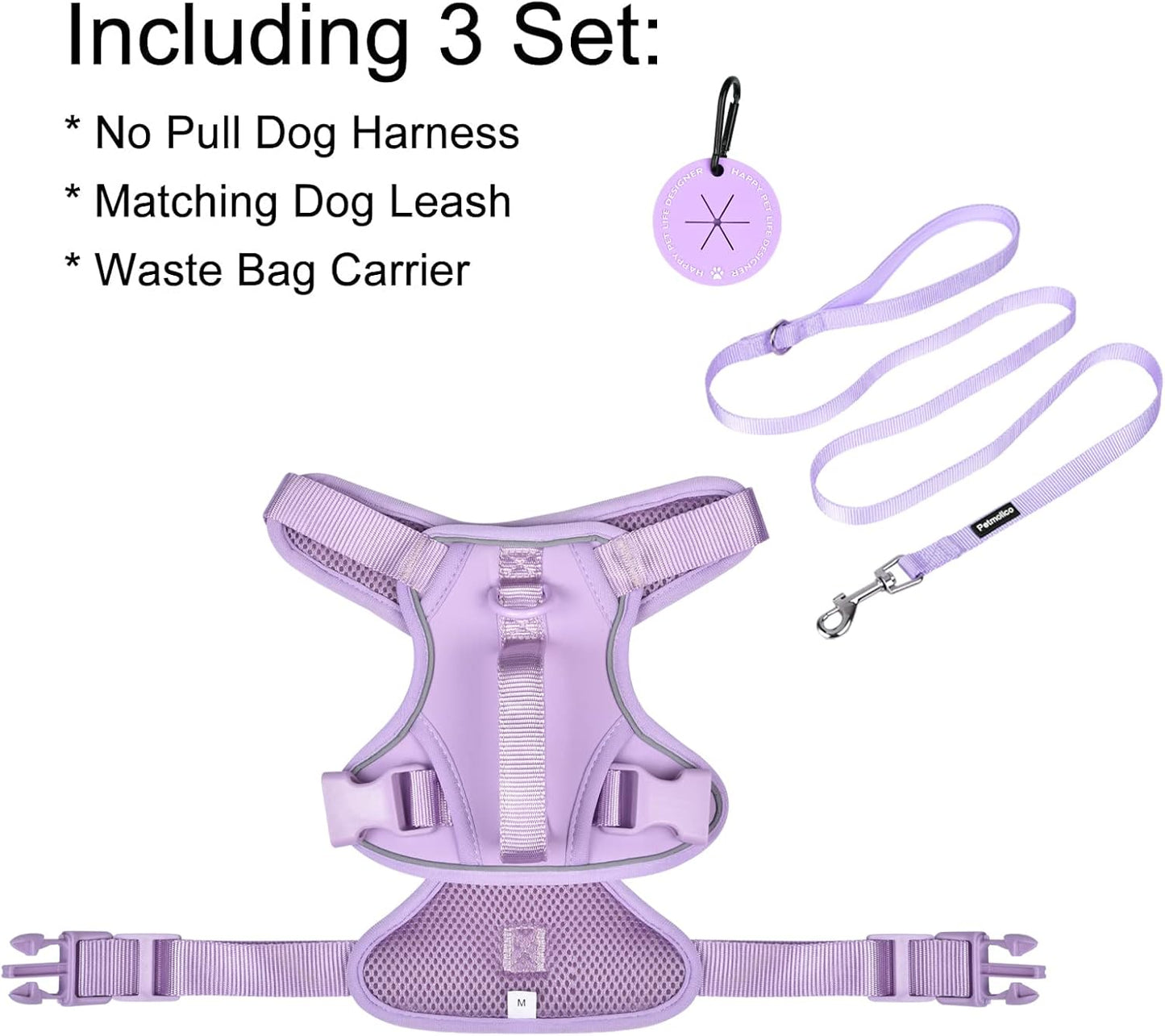 Petmolico Dog Harness for Small Dogs, Cute Harness Vest with Two Leash Clips and Soft Handle, Reflective Easy Walk Puppy Vest - Light Purple, Medium