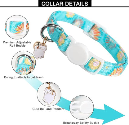 Unique style paws 2 Pack Kitten Collar Breakaway with Bell & Pendant, Adjustable Safety Cat Cotton Collars for Girl Boy Cats and Small Pets