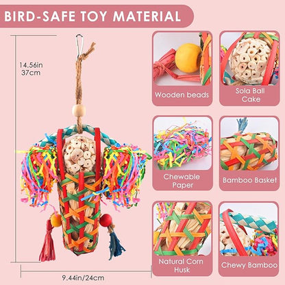 KATUMO Bird Toys Parakeet Toy Cockatiel Shredding Chew Conure Foraging Sola Enrichment for Conure Cockatiel Parakeet Lovebird Small to Medium Birds (2 Pcs)