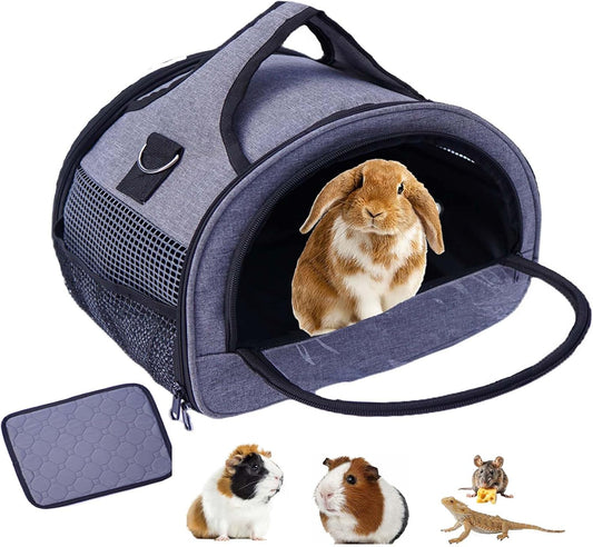 Rabbit Carrier, Small Pet Carriers for Guinea Pig Hamster Bird Bunny Bearded Dragon Kitty, Animal Bag with Stable Handle and Waterproof Pad, Easy Travel and Vet Visit-Small