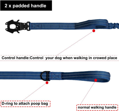 ICEFANG Tactical Dog Leash,K9 Training Walking Bungee Lead with 2 Control Handle,Heavy Duty Quick Release Metal Clasp,for Medium Large Breed (Reflective Blue, 6 FT)