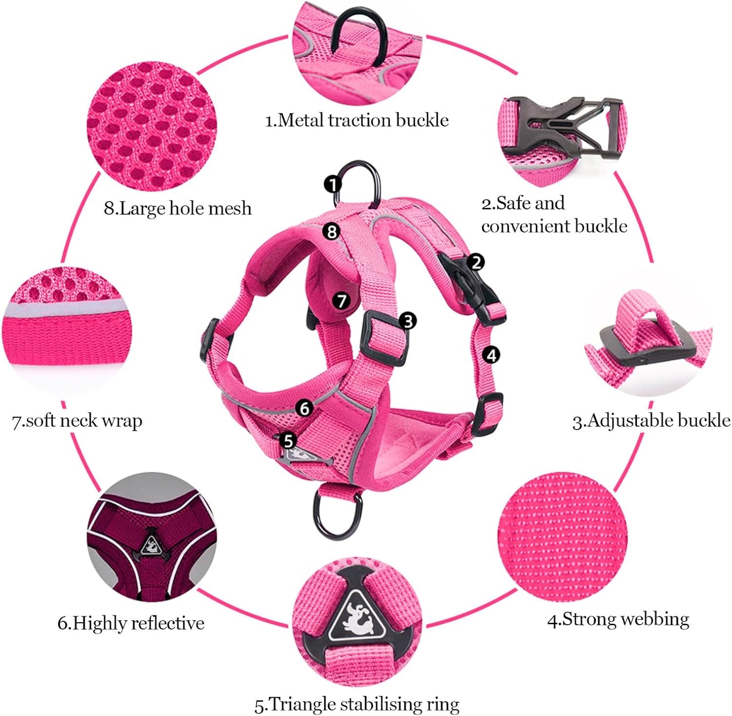 Wanheart Summer cat Chest Harness and Leash, Anti-Escape Adjustable Soft mesh cat Leash and Chest Harness Set for All Types of Cats cat Vests (Rose red, S)