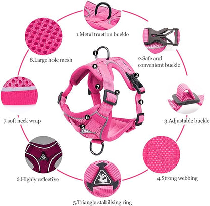 Wanheart Summer cat Chest Harness and Leash, Anti-Escape Adjustable Soft mesh cat Leash and Chest Harness Set for All Types of Cats cat Vests (Rose red, XL)