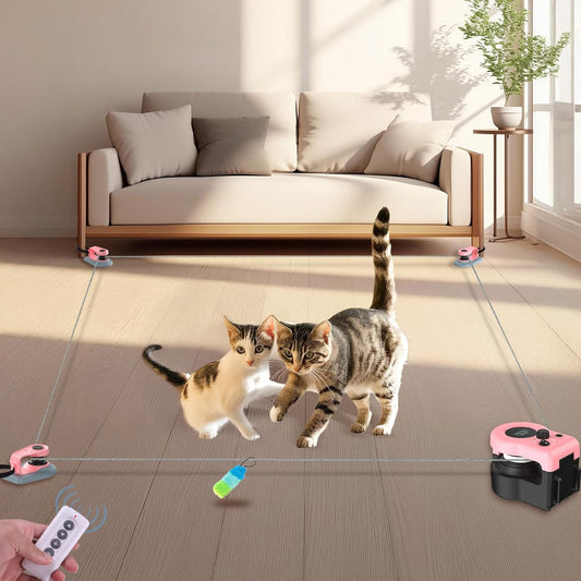 Interactive Cat Toy for Indoor - Automatic Cat Treadmill with Remote Control, 3 Speeds, Quiet Motor & Durable Design | Indoor Chase Hunting Feather Toys for Fitness, Playtime & Energy Release (Pink)