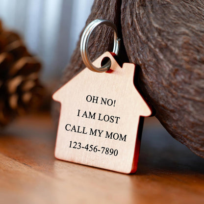 Ultra Joys Cat ID Tag Personalized Pet Tags, Durable Stainless Steel Small Pet Mini Dog Cat Tag Lightweight - House Tag in Rose Gold