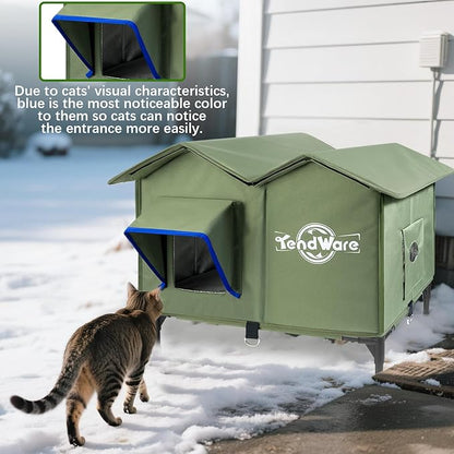 Heated Cat House for Outside Outdoor Cat House with Elevated Base Cat-Attracting Eave Design Feral Stray Shelter Weatherproof in Winter Garage Yard Porch Size M