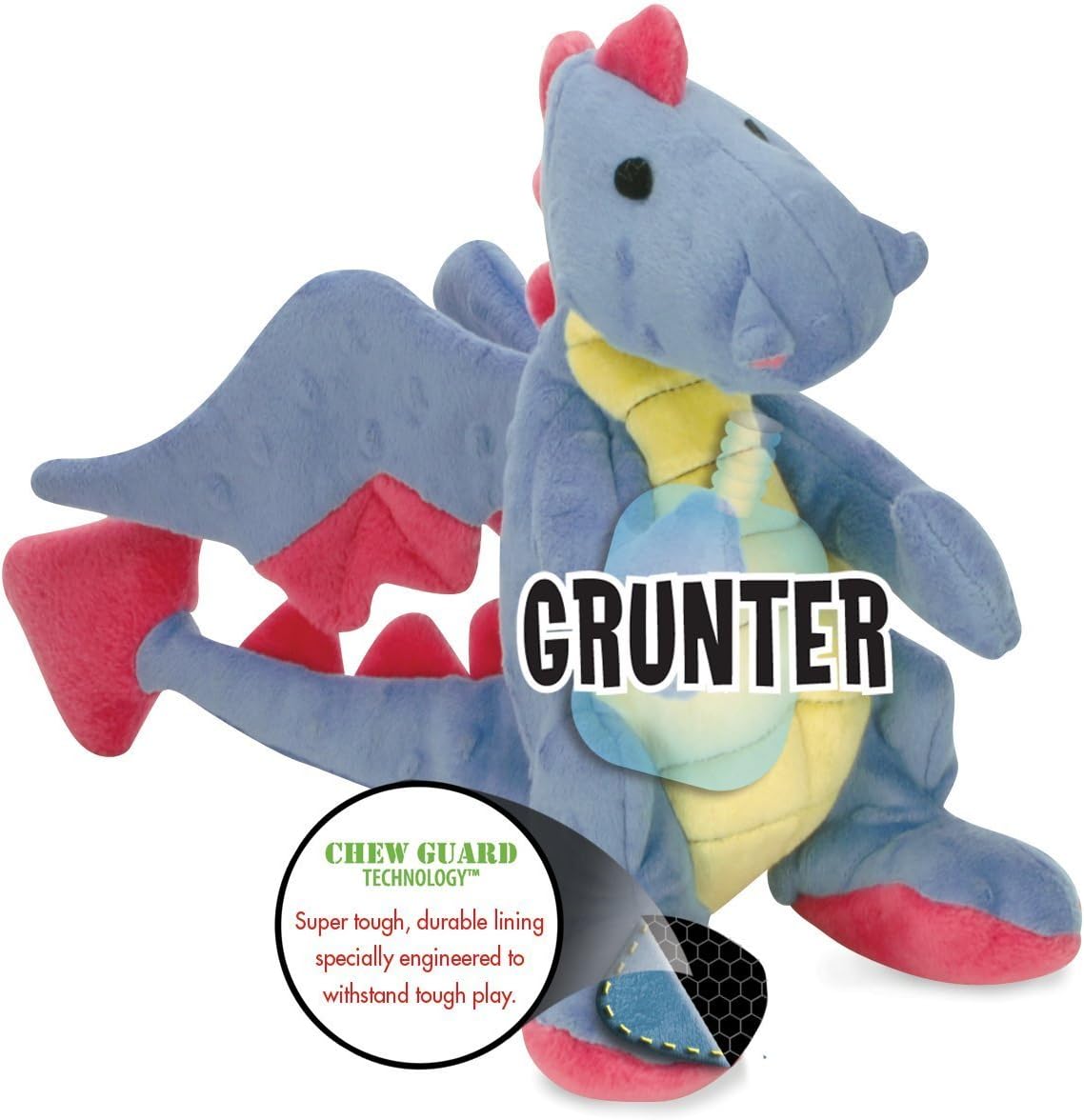 goDog Bubble Plush Dragons Squeaky Dog Toy, Chew Guard Technology - Periwinkle, Large