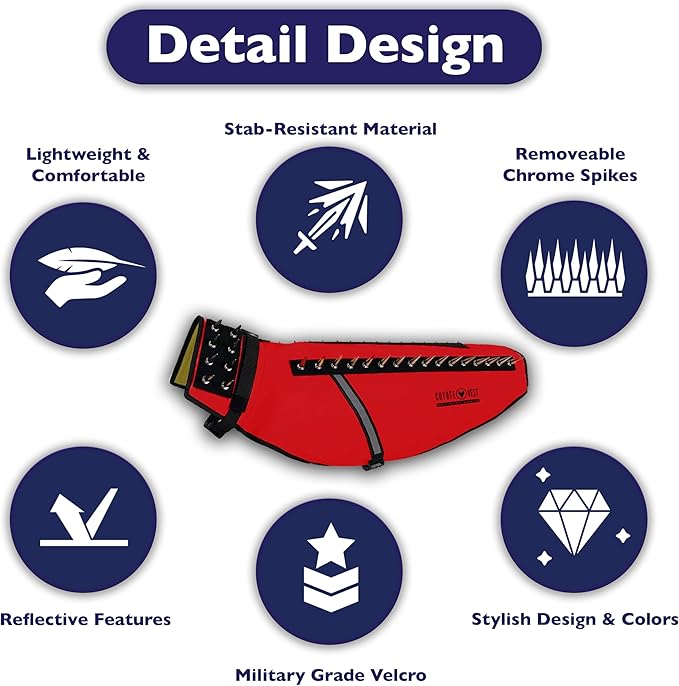 CoyoteVest Dog Harness Protection Vest, Reflective Dog Accessories with Spikes to Shield Your Pet from Raptor and Animal Attacks, Proudly Made in America (X-Small, Red)