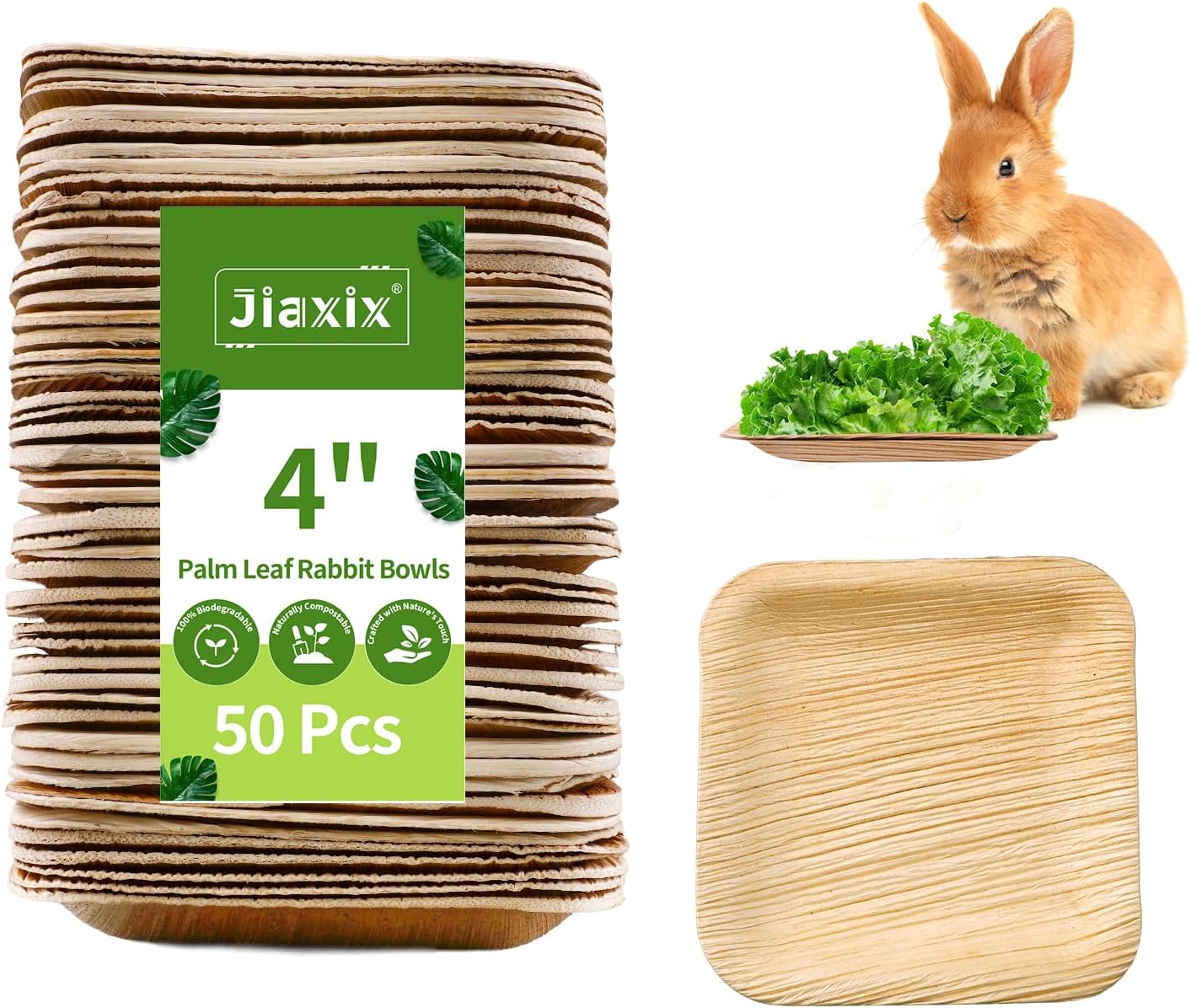 50 Pcs Disposable Palm Leaf Bowls 4 inch Bowl for Rabbits, Compostable Like Bamboo Bowls Disposable Bowl Bunny Chew Toys Chewable Dish for Rabbits,Bunnies,Hamsters,Parrot