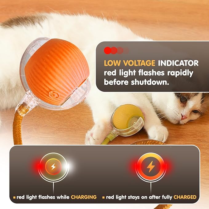 Rocfish Durable Interactive Cat Toys for Indoor Cats, Smart Automatic Cat Chase Ball Toy, Upgraded Speedy Tail Kitten Toy for Bored Indoor Adult Pets (Orange)