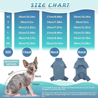 ROZKITCH Hairless Cat Jumpsuit, Breathable Soft Jumpers for Sphynx Only, Coat with Four Legs, Warm Sweater T-Shirt Pajamas Jumpsuit Vest Cornish Rex, Devon Rex, Peterbald Blue M