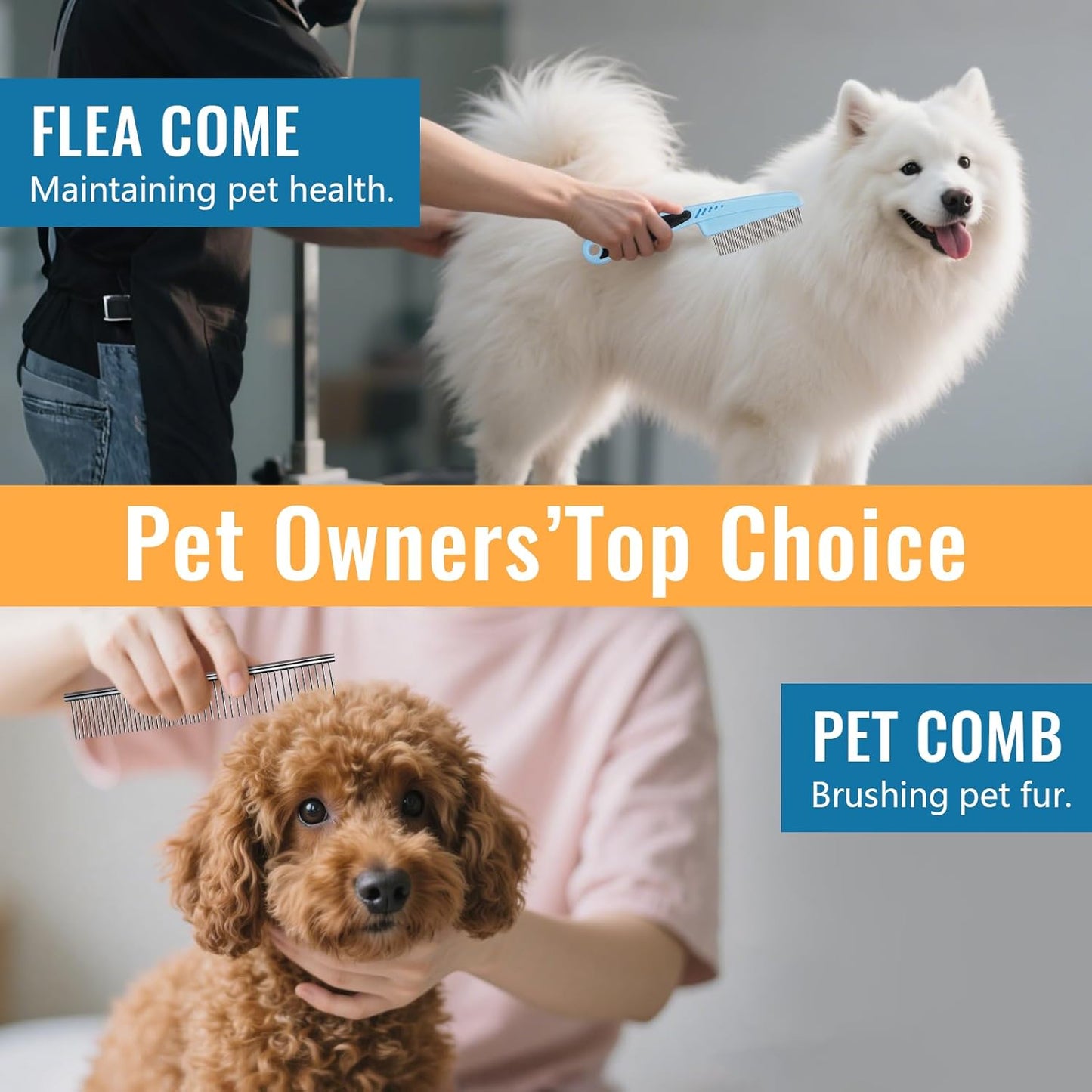 8 in-1 Dog Grooming Kit - Supplies for Short and Long Hair Dogs & Cats, Dog Brushes for Grooming, Dematting Comb for Pet, Bath Brush, Flea Comb, Pet Donditioner, Set in Blue