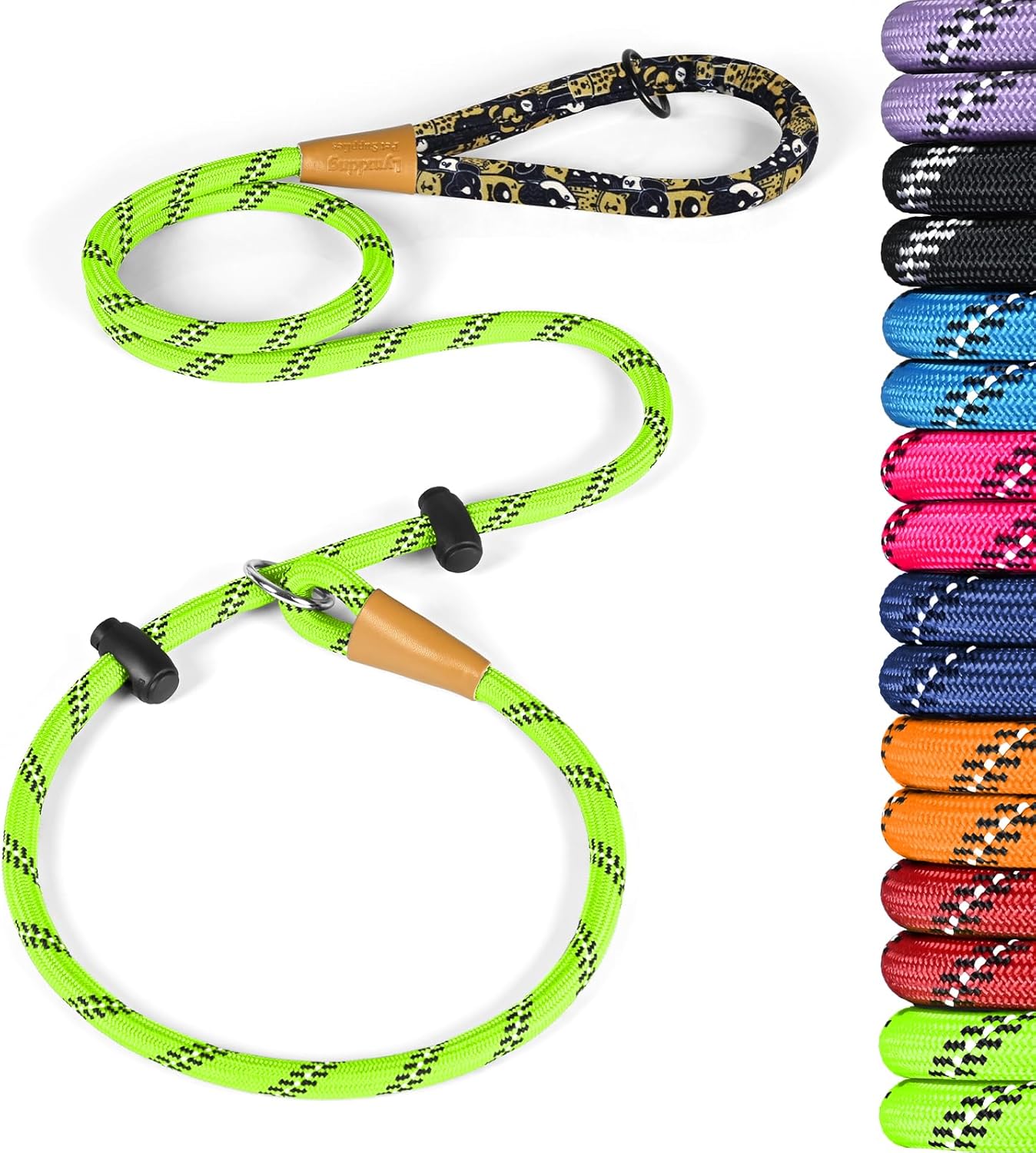 lynxking Slip Lead Dog Leash Reflective, Heavy Duty Comfortable Strong Rope Leash for Large Medium Small Dogs No Pull Training (Light Green, Small 3/8in x 6ft-Slip Lead)