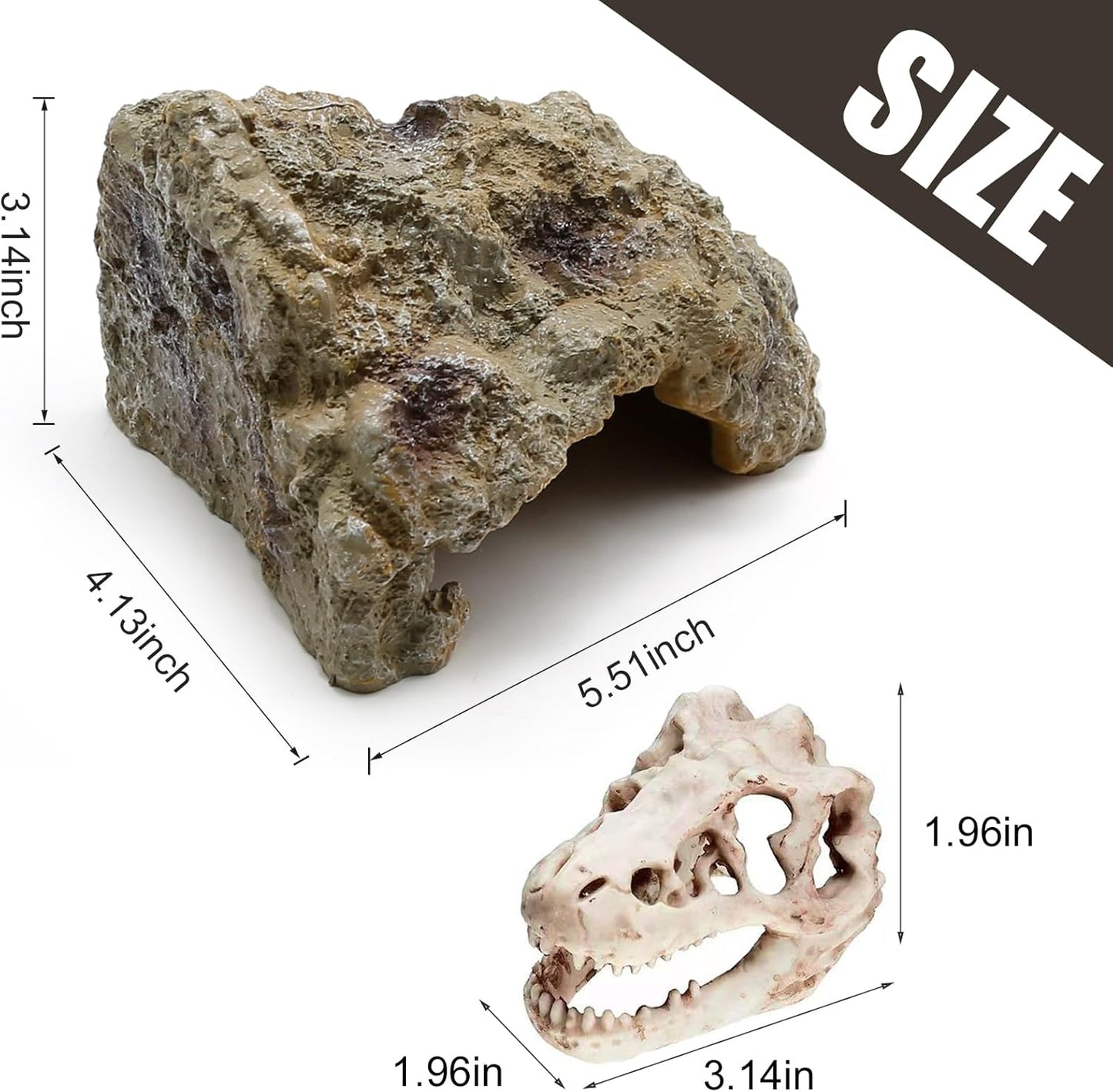 Anxingo Reptile Rock Reptile Cave Hideout for Snakes/Geckos/Lizards/Turtles and Other Amphibians, with Dinosaur Skull (Small)