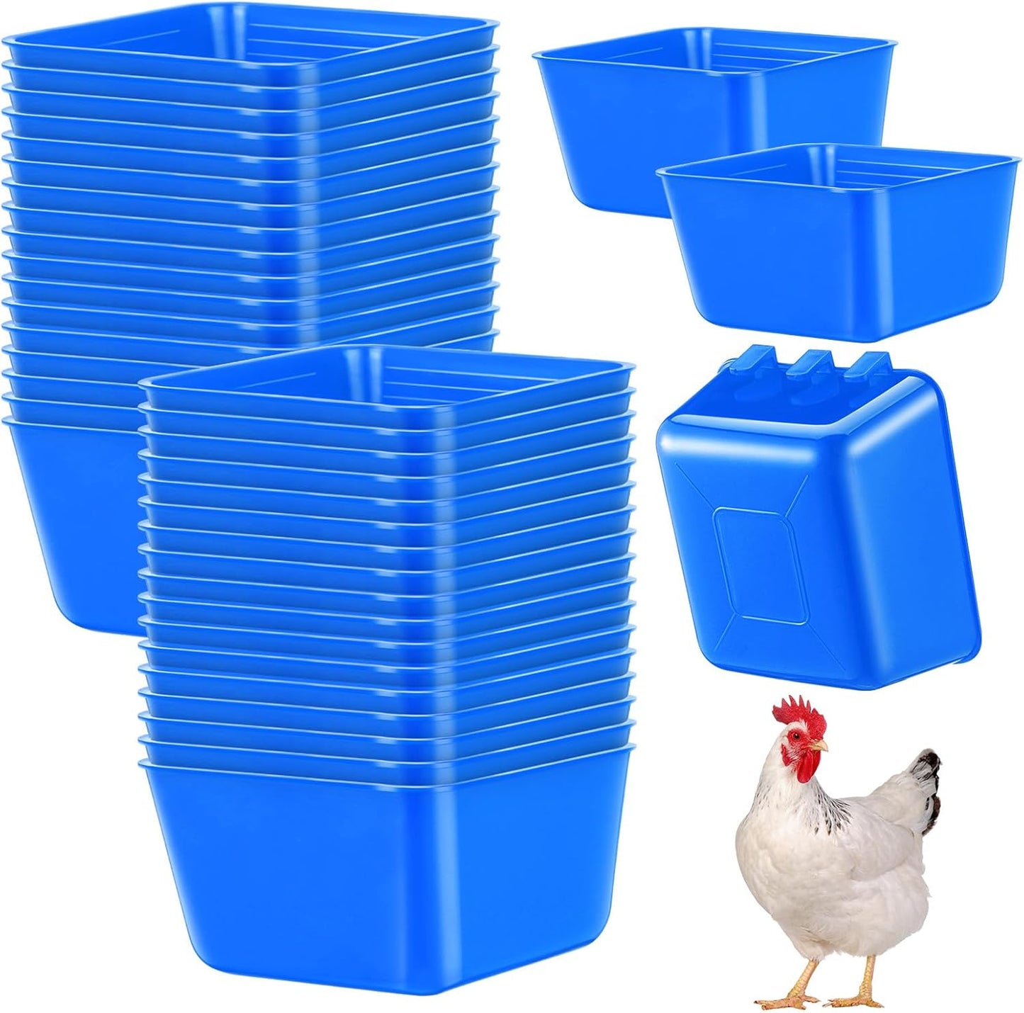 Maxdot 20 Pcs Cage Cups Chicken Feeder Waterer 16 oz Birds Feeders Hanging Bunny Cage Chicken Water Bowl for Pet Parrot Rooster Parakeet Gamefowl Poultry Pigeon Wire Hutch(Blue)