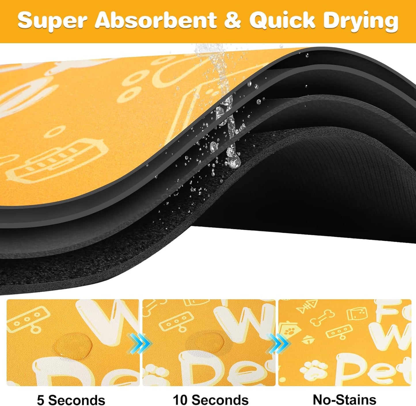 Pet Feeding Mat,Dog Cat Mat for Food and Water,Dog Bowl Waterproof Placemat with Rubber Backing,Absorbent Quick Dry Water Dispenser Mat for Pet（Orange 17"×29"）