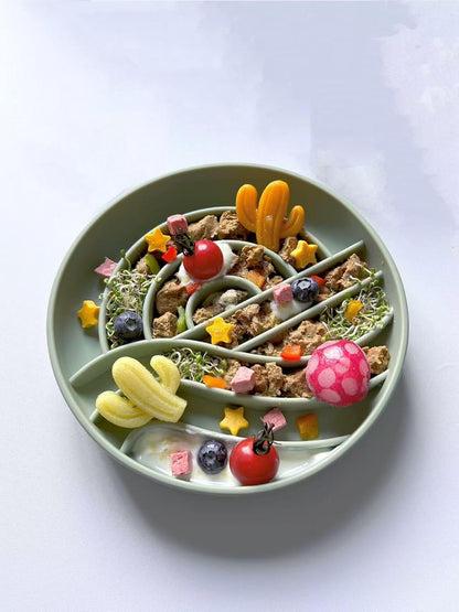 OHMO Slow Feeder Dog Bowls (Sunrise, Sage Green) Enrichment Toy Soft Silicone Food Safe Feeding Bowl Non Slip Suction Cup for All Breed Pet, Cat Slow Down Eating Dishes, Boredom and Anxiety Reducer