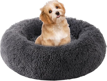 Small Round Dog Bed, Cat Beds for Indoor Cats, Calming Anti-Anxiety Donut Bed for Puppy and Kitten, Washable Round Fluffy Pet Bed for Small Dogs and Cats(Fits up to 15 lbs Pets)