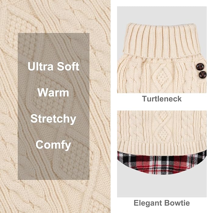 KYEESE Dog Sweater Stretchy Knitwear Dog Sweaters for Large Dogs Comfy Pet Coat for Fall Winter Cold Weather Warm Turtleneck Large Dogs Sweater with Gingham Patchwork