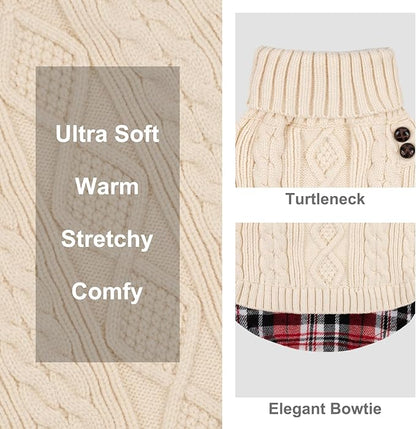 KYEESE Dog Sweater Warm Turtleneck Small Dogs Sweater Stretchy Knitwear Cat Clothes with Gingham Patchwork Comfy Pet Coat for Fall Winter Cold Weather Soft Pullover Dog Sweaters for Small Dogs Girl
