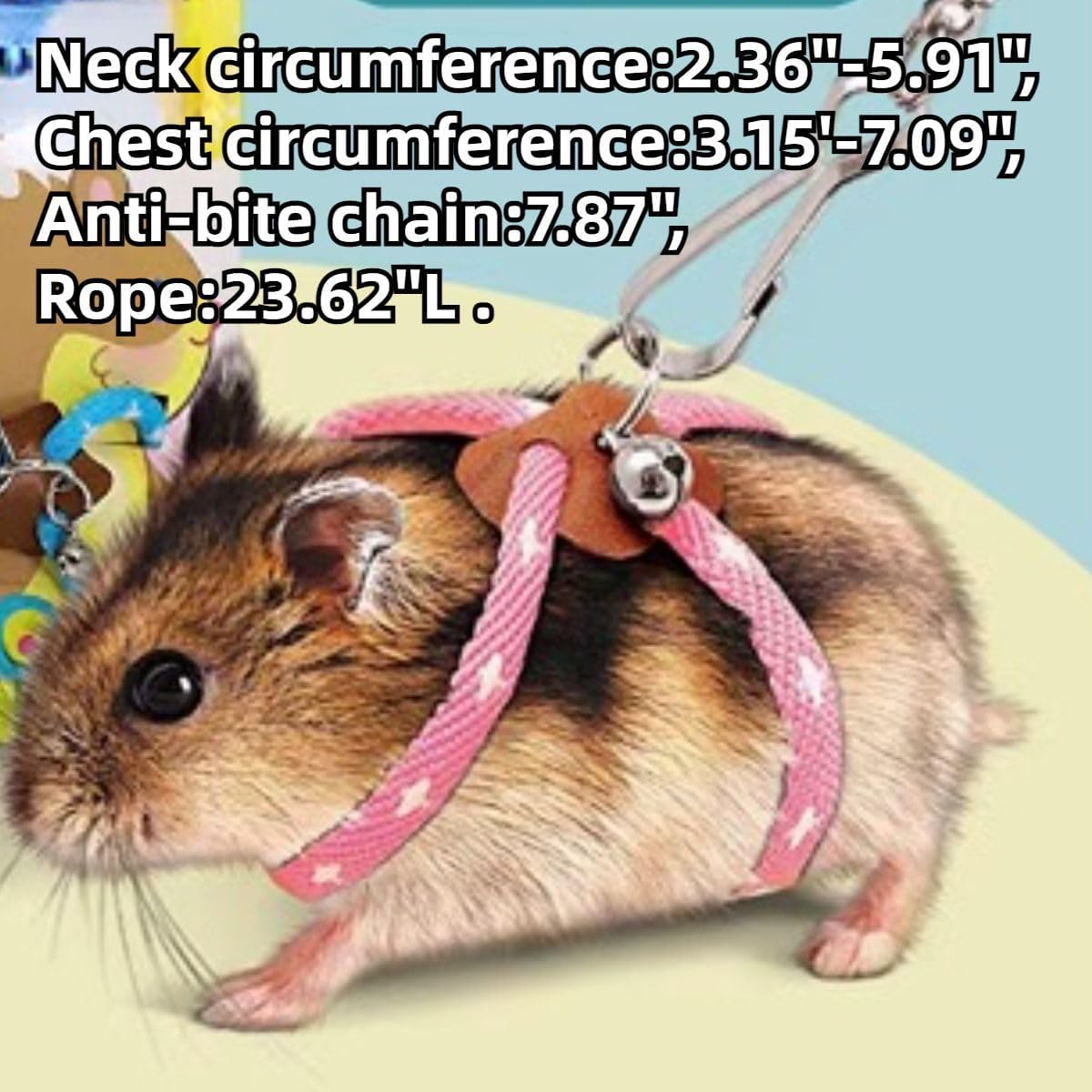 Hamster Harness,Adjustable Harness Vest Leash Hamster Chest Straps with a Small Bell Rat Mouse Squirrel Sugar Glider Small Animal (Pink)