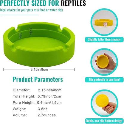 2 Pack Reptile Feeding Bowl, Silicone Reusable Crested Gecko Food and Water Dish, Bearded Dragon Tank Accessories for Lizard, Hermit Crab, Chameleon and Tortoise, Easy to Clean