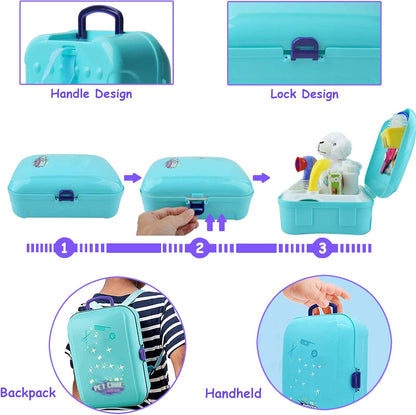 TEUVO Pet Care Play Set Doctor Kit for Kids, 16 Pcs Doctor Pretend Play Vet Dog Grooming Toys Puppy Dog Carrier Feeding Dog Backpack Gifts for Girls Boys 3-7 Years Old