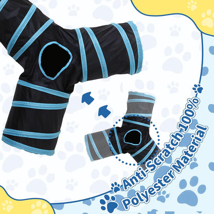 Pet Cat Tunnel, Y-3 Way Tunnels for Indoor Cats, Collapsible Pet Tunnel for Kitten, Puppy, Rabbit, 25cm-Wide Tunnels, Durable & Breathable, with Peek Hole Toy Ball