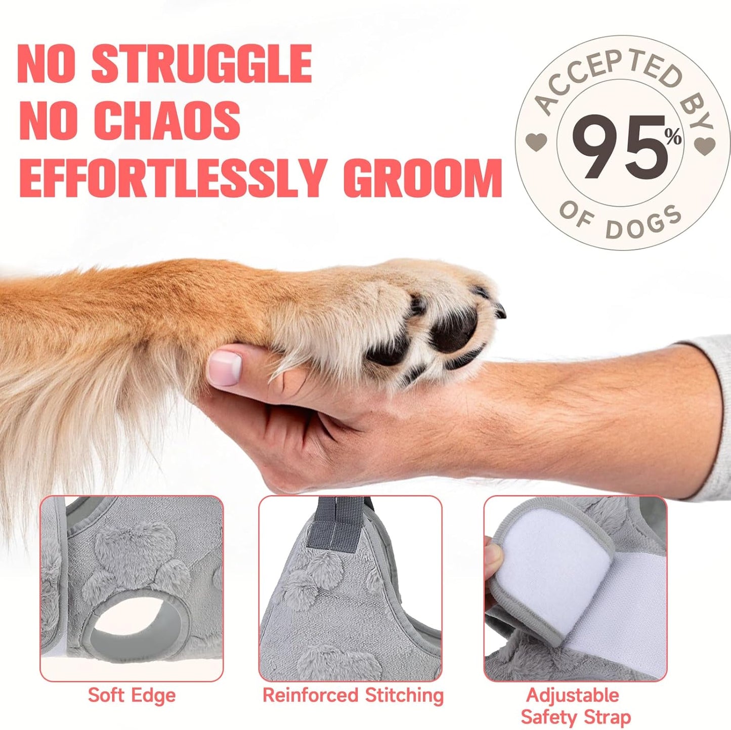 PAWCHIE Dog Grooming Hammock Harness for Dogs & Cats with Pet Nail Clipper Trimmer,Cat Hanger Sling for Trimming Clipping Nails,Warm Plush Dog Hammock Restraint Bag for Small Medium Large Dogs,Grey XS