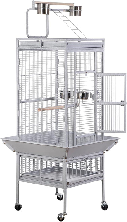 ZENY 61-inch Large Parrot Cockatiel Bird Cages with Wrought Iron Play Top, Aviary with Rolling Stand for Sun Parakeet Quaker Conure Lovebird Budgie Finch African Grey White Birdcage (White)