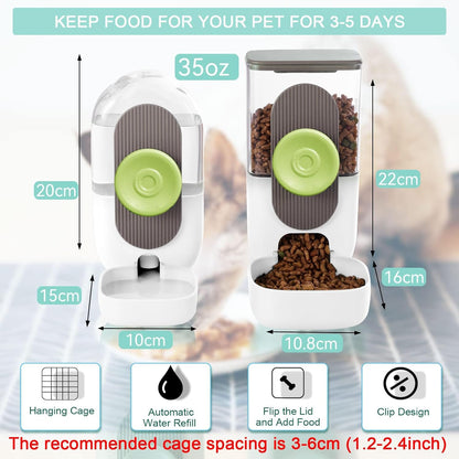 Hanging Automatic Food Water Dispenser,Gravity Rabbit Feeder, Water Dispenser Food Bowl for Bunny Chinchilla Guinea Pig Hedgehog Ferret (White Brown)