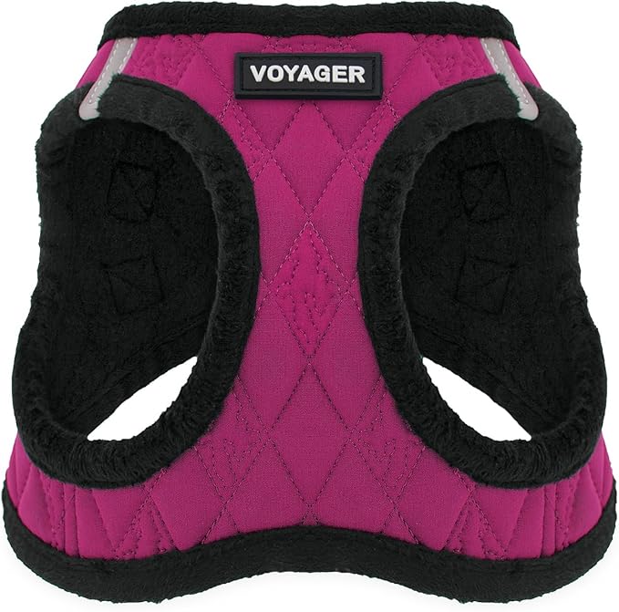 Best Pet Supplies - All Weather Mesh / Plush, Reflective, No Pull Harness for Small, Medium Dogs, Cats - Secure with Hook & Loop Fastener, Buckle, Double D-Rings - Red Rose Plush, XL