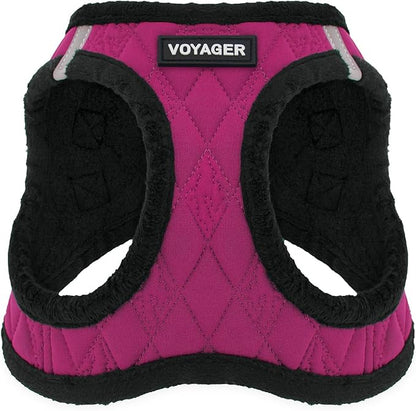 Best Pet Supplies - All Weather Mesh / Plush, Reflective, No Pull Harness for Small, Medium Dogs, Cats - Secure with Hook & Loop Fastener, Buckle, Double D-Rings - Red Rose Plush, XL