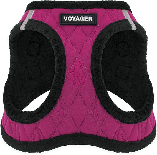 Best Pet Supplies - All Weather Mesh / Plush, Reflective, No Pull Harness for Small, Medium Dogs, Cats - Secure with Hook & Loop Fastener, Buckle, Double D-Rings - Red Rose Plush, XL