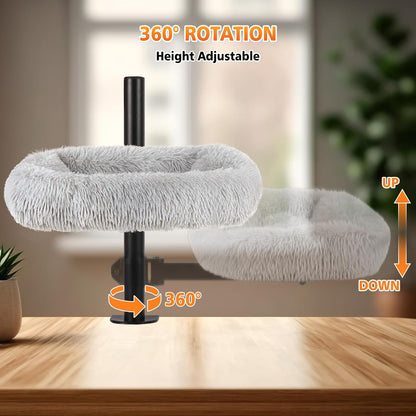 Large Cat Desk Bed - 360°Rotating Height Adjustable, Soft Removable Desk Cat Bed, Suitable for Gaming Desks and Office Desks, Maximum Weight Capacity Up to 35 lbs