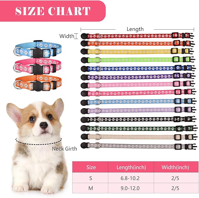 14 PCS Puppy Collars for Litter Puppy ID Collars Glow in The Dark Whelping Supplies Soft Nylon Breakaway Coloured Collars with 2 ID Tags(S)