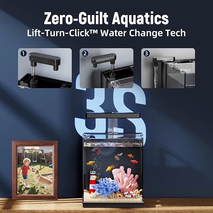 Betta Fish Tank, 2 Gallon All-in-One Aquarium Kit with Filtration & LED Light, Self-Cleaning Aquarium for Beginners, Kids, Desktop Bowl for Home, Office, or Kids Room